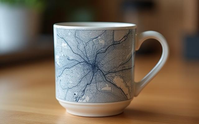 お気に入りの都市の地図が描かれた手作りの陶器のマグカップ